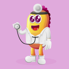 Obraz premium Cute yellow monster doctor holding stethoscope
