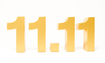 Fototapeta premium 3D Rendering Golden 11.11 Flash sale shopping day isolated on white background. use for Banner templete design for social media promotions, celebrate, discount, ten Sale for the month of November.