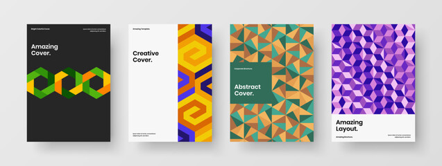 Minimalistic presentation A4 design vector template set. Premium geometric shapes corporate cover illustration collection.