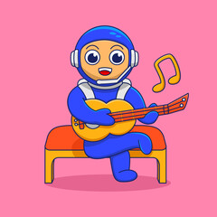 cute character, illustration of astronaut, astronaut playing guitar, astronaut singing, suitable for the needs of social media elements, post, flayer, children's book and etc...