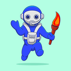 cute character, astronaut illustration, astronaut and torch element, suitable for the needs of social media post elements, flayers, children's books and etc...