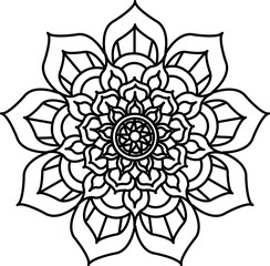 Easy Mandala coloring book simple and basic for beginners, seniors and children. Mehndi flower pattern for Henna drawing and tattoo. Decoration in ethnic oriental, Indian style.