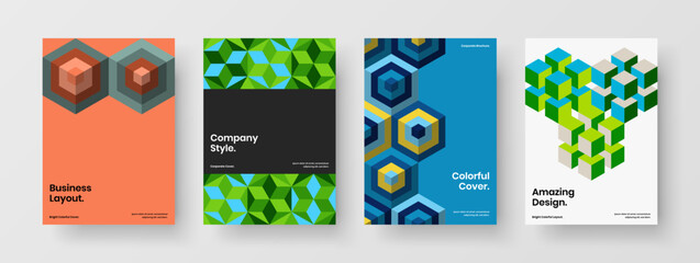 Fototapeta premium Isolated geometric pattern company brochure illustration collection. Creative book cover A4 vector design template bundle.