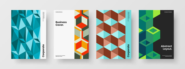 Amazing mosaic hexagons brochure illustration set. Creative journal cover A4 vector design concept composition.