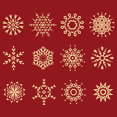 Naklejka na ściany i meble Snowflakes icon collection. Graphic modern gold and red ornament