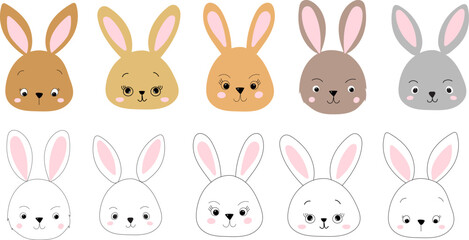 rabbits portrait character, cartoon set