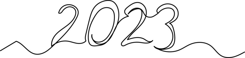 2023 one continuous line drawing, vector