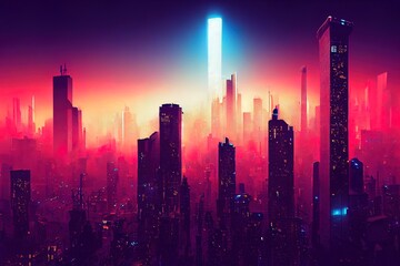 Skyline Of Modern City With Autumn Atmosphere. Ai generated image