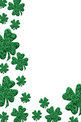 St patricks border with green shamrock isolated on white