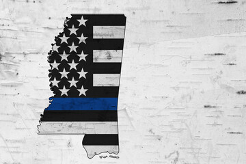 American thin blue line flag on map of Mississippi