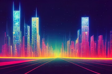 Ai generated image of a cyber city Network, Internet Connections