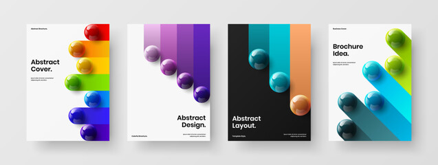 Original 3D spheres cover layout composition. Trendy front page A4 vector design concept bundle.