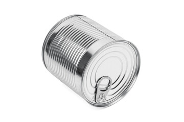 Cans of conserved food. Canned Meat. Metal cans. Close-up various metal and white tin can on white background separated shot.
