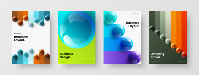 Multicolored cover vector design template composition. Amazing realistic balls front page concept bundle.