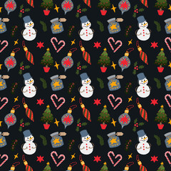 Pattern on the theme of Christmas with a snowman. Vector illustration