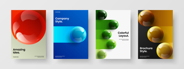 Fresh banner design vector template collection. Trendy 3D balls journal cover layout bundle.