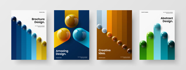 Modern 3D spheres presentation concept bundle. Premium front page vector design template set.