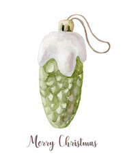 Watercolor Christmas Pine cone. Hand painted New Year decor isolated on white background. Holiday illustration for design, print, fabric or background. - 539187981