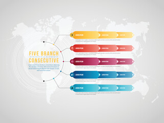Five Branch Consecutive Progress Infographic