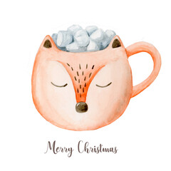 Watercolor Christmas coffee or hot chocolate mug. Hand painted New Year decor isolated on white background - 539188339
