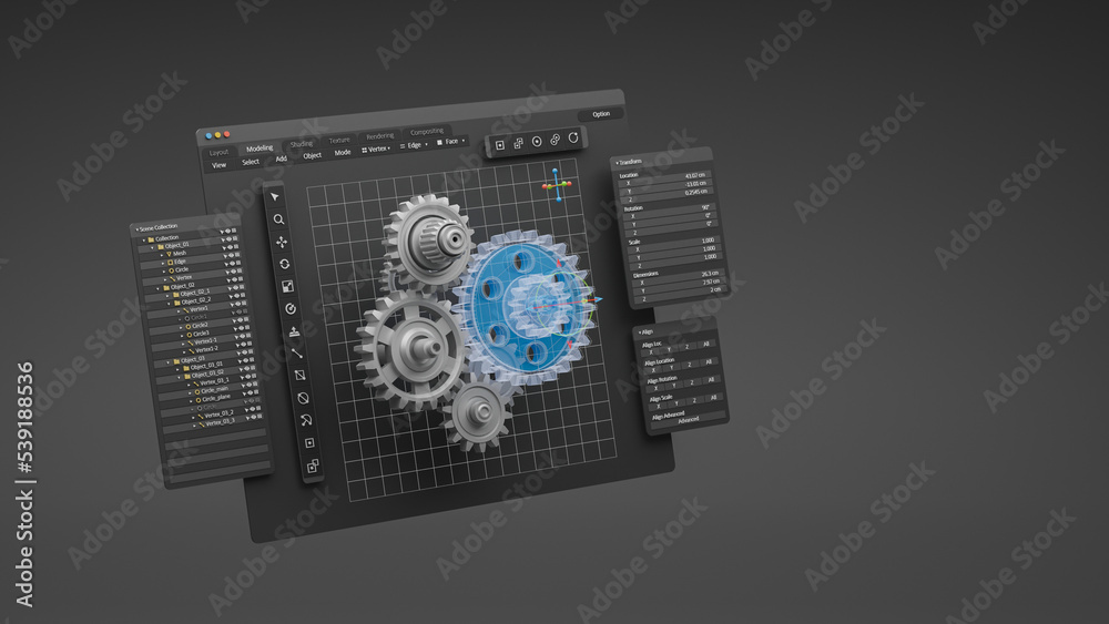 Leinwandbilder Engineering designer design 3D CAD software program Industrial engine model mechanical dimensional digital manufacturing factory engineer computer screen. 3d rendering.
