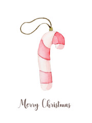 Watercolor Christmas candy cane. Hand painted New Year decor isolated on white background - 539188723