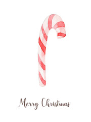Watercolor Christmas candy cane. Hand painted New Year decor isolated on white background - 539188773
