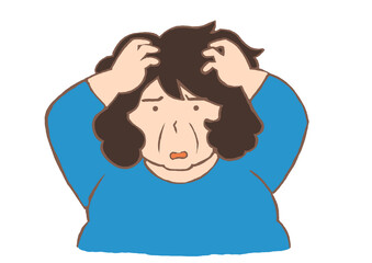 両手で頭をかかえパニック状態にある女性のイラスト