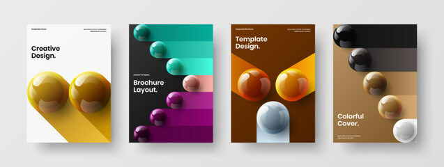 Bright realistic spheres handbill template set. Premium postcard vector design illustration collection.