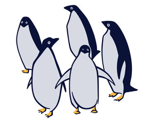Group of penguins. Arctic animals on ice. Antarctic Birds