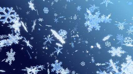 Fototapeta na wymiar Snow Flake Crystals winter freeze ice holiday particle 3D illustration background