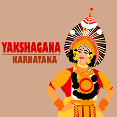 Vector of Man performing Yakshagana Classical dance, it is a traditional folk dance form popular in Karnataka, India.