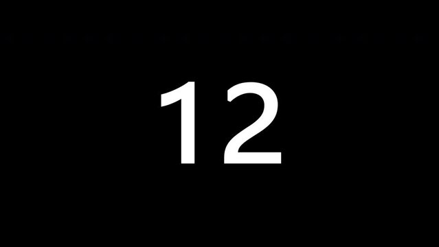 Counter from 1 to 31, days of december month. 4 k animation, white numbers on black background