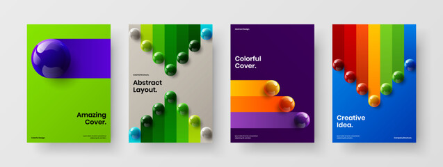 Vivid 3D spheres brochure concept set. Abstract annual report A4 vector design layout composition.