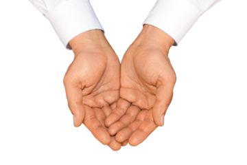 Gesture series: man holds out hands for a donation.