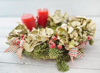 Christmas decoration on the wooden background