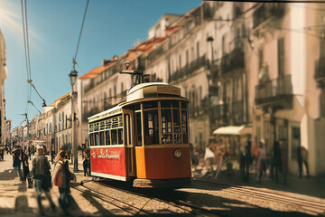 Fototapeta na wymiar AI generated image of a tram in Lisbon city