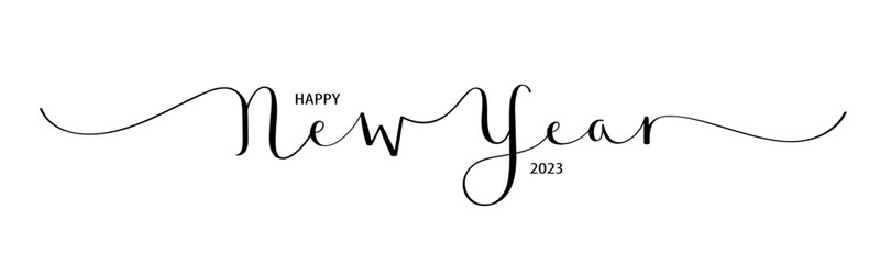 HAPPY NEW YEAR 2023 black vector brush calligraphy banner