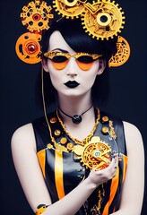 Porträt eines viktorianischen Steampunk-Roboters mit schönem Make-up. Künstlerische abstrakte Steampunk-Fantasie. Das Konzept eines Vintage-Roboters. © designprojects