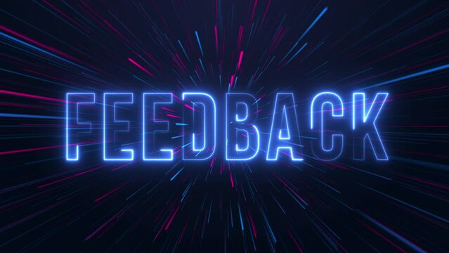 feedback  - neon text with neon lines animation.blue and pink color. Glowing Neon Lights concept.