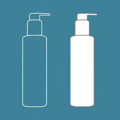 Linear bottle with pump. Cosmetic package collection for soaps. Vector illustration.