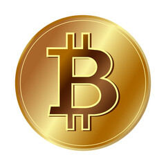 Gold bitcoin symbol Golden coin icon Money design Currency sign in gold Vector illustration Isolated on white background