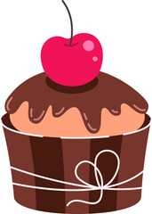 Cupcake with a cherry flat illustration
