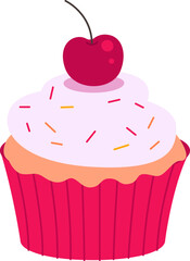 Cupcake with a cherry flat illustration