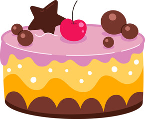 Cake with star flat illustration
