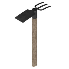 3d rendering illustration of a fork and mattock axe
