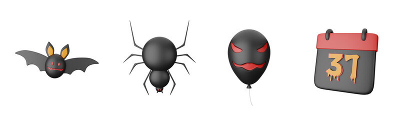 3D Halloween Icons Set Wallpaper Pumpkin elements for Halloween. Emotional Smile Balloons with scary, evil on their faces. Realistic 3d design gift box. Traditional element of decor for holiday (1).