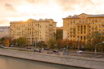 Moscow, Russia - october 5, 2022: Frunzenskaya embankment, residential buildings built in 1936-1938.