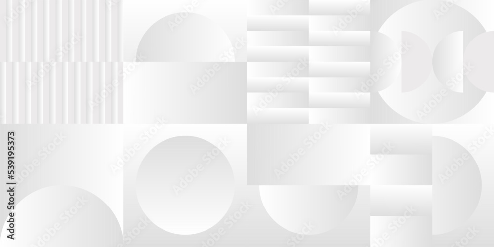 Poster Abstract white and gray gradient background. Modern minimalistic design. Vector illustration with simple shapes like circle, square, rectangle. Monochrome light 3d futuristic design
