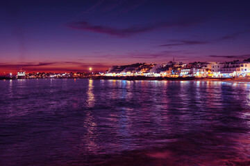 cityscape of Playa Blance in Lanzarote during blue hour in the late evening